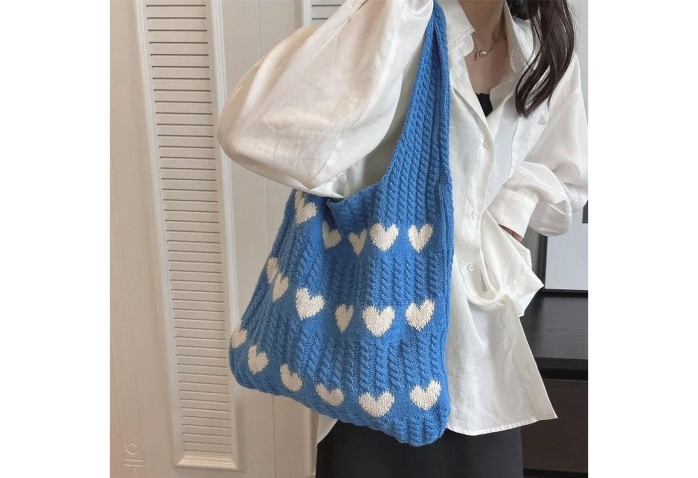 FOUORTUNATE-BEE Schultertasche Gestrickte Schultertasche Gehäkelte Tasche Damen Gestrickte Tasche (Leichte Strick-Tote Tasche Umhängetasche) – Bild 2 von 5