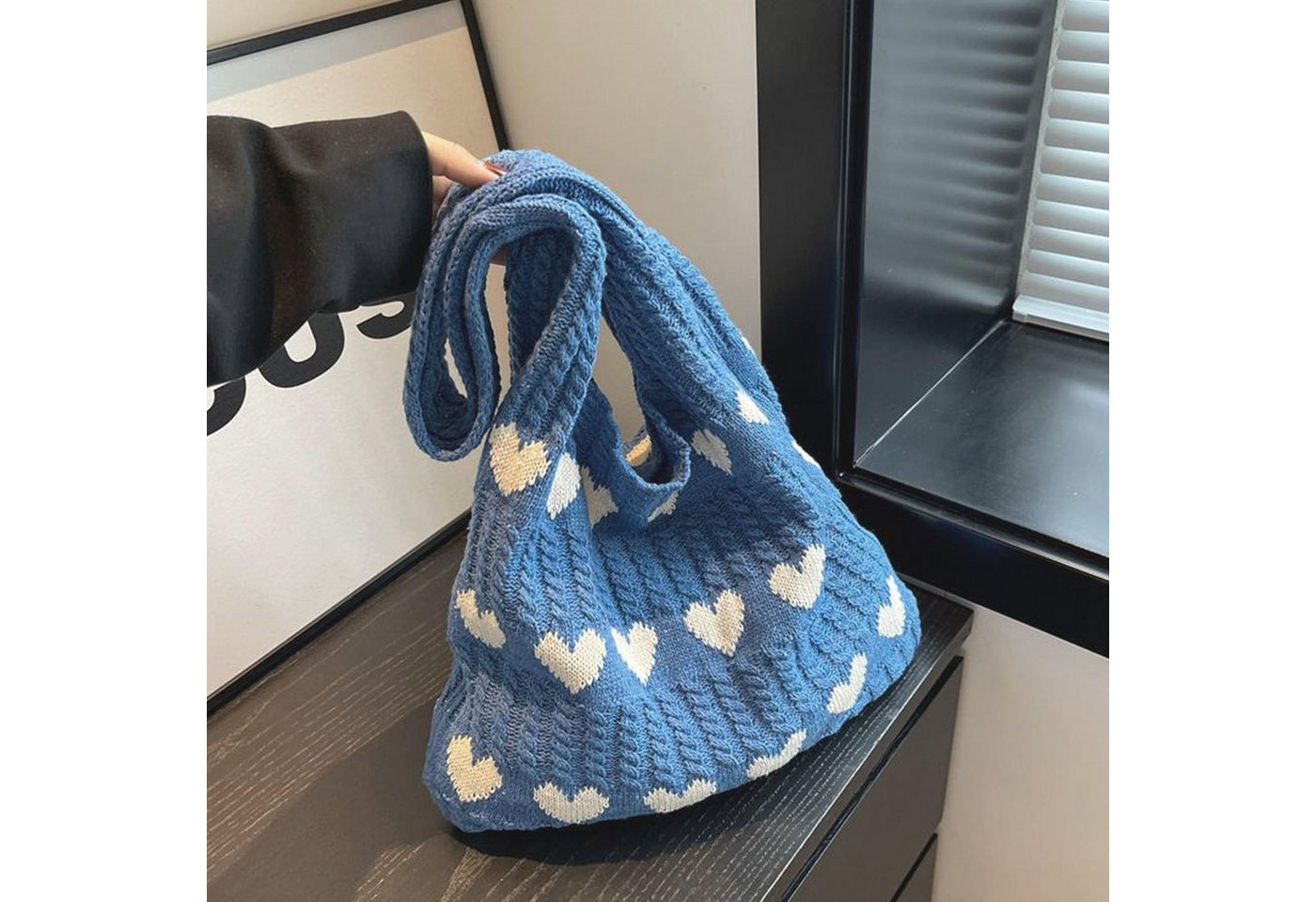 FOUORTUNATE-BEE Schultertasche Gestrickte Schultertasche Gehäkelte Tasche Damen Gestrickte Tasche (Leichte Strick-Tote Tasche Umhängetasche) – Bild 3 von 5