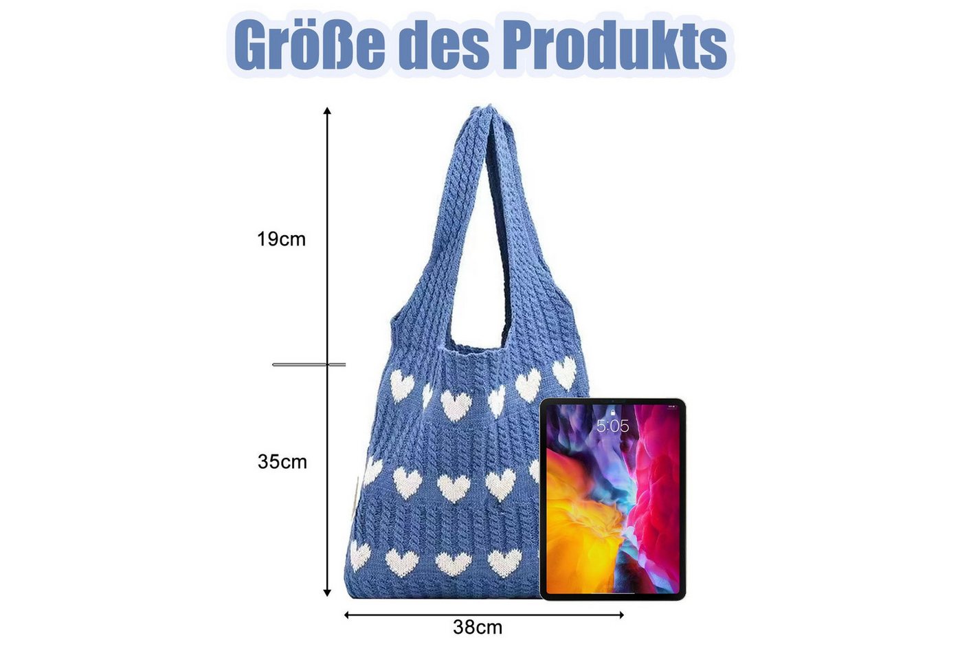 FOUORTUNATE-BEE Schultertasche Gestrickte Schultertasche Gehäkelte Tasche Damen Gestrickte Tasche (Leichte Strick-Tote Tasche Umhängetasche) – Bild 4 von 5
