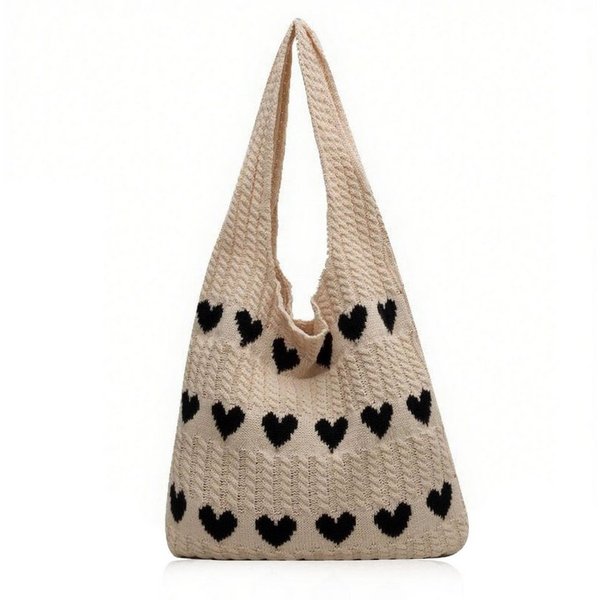 FOUORTUNATE-BEE Schultertasche Gestrickte Schultertasche Gehäkelte Tasche Damen Gestrickte Tasche (Leichte Strick-Tote Tasche Umhängetasche)
