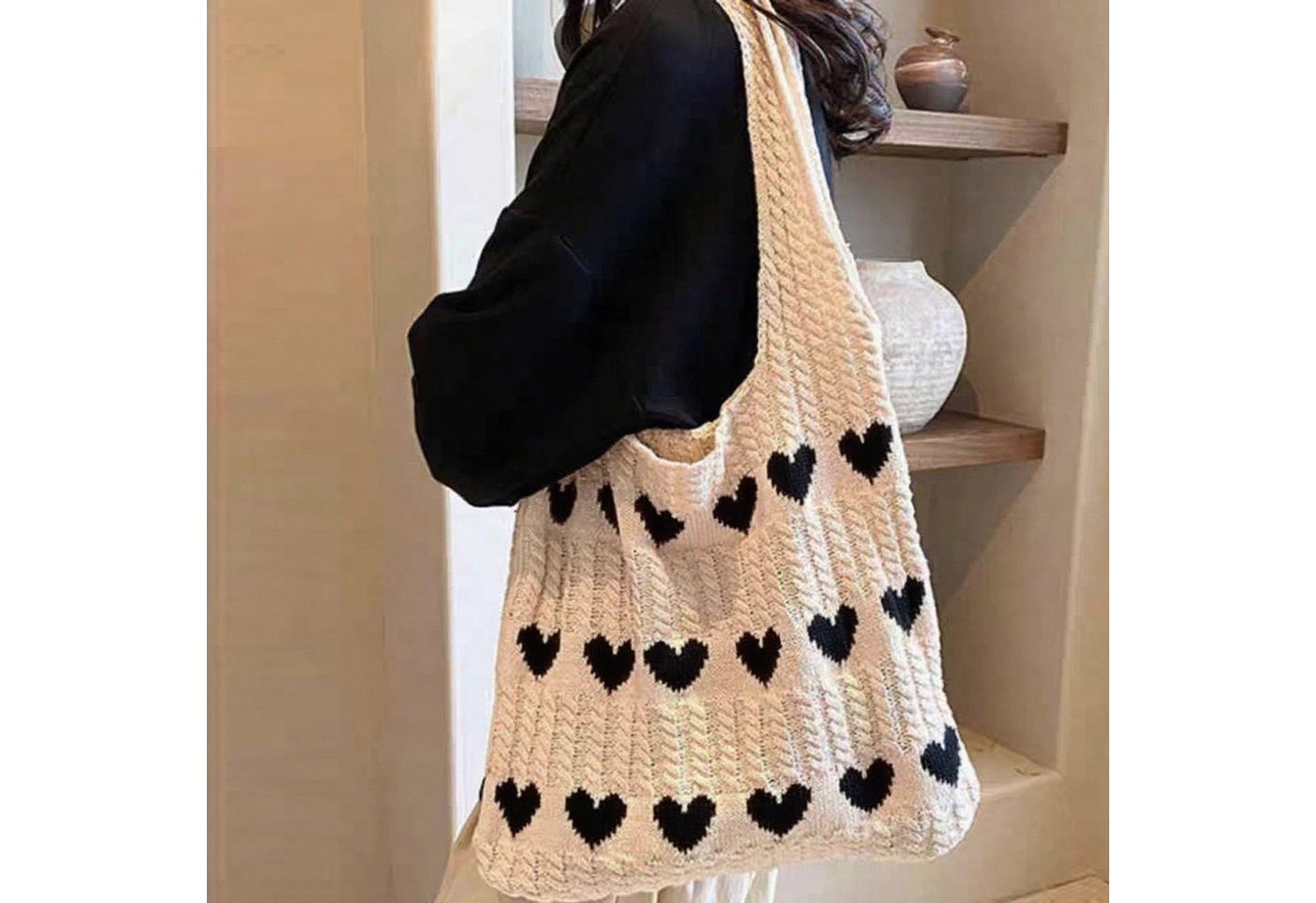 FOUORTUNATE-BEE Schultertasche Gestrickte Schultertasche Gehäkelte Tasche Damen Gestrickte Tasche (Leichte Strick-Tote Tasche Umhängetasche) – Bild 2 von 5