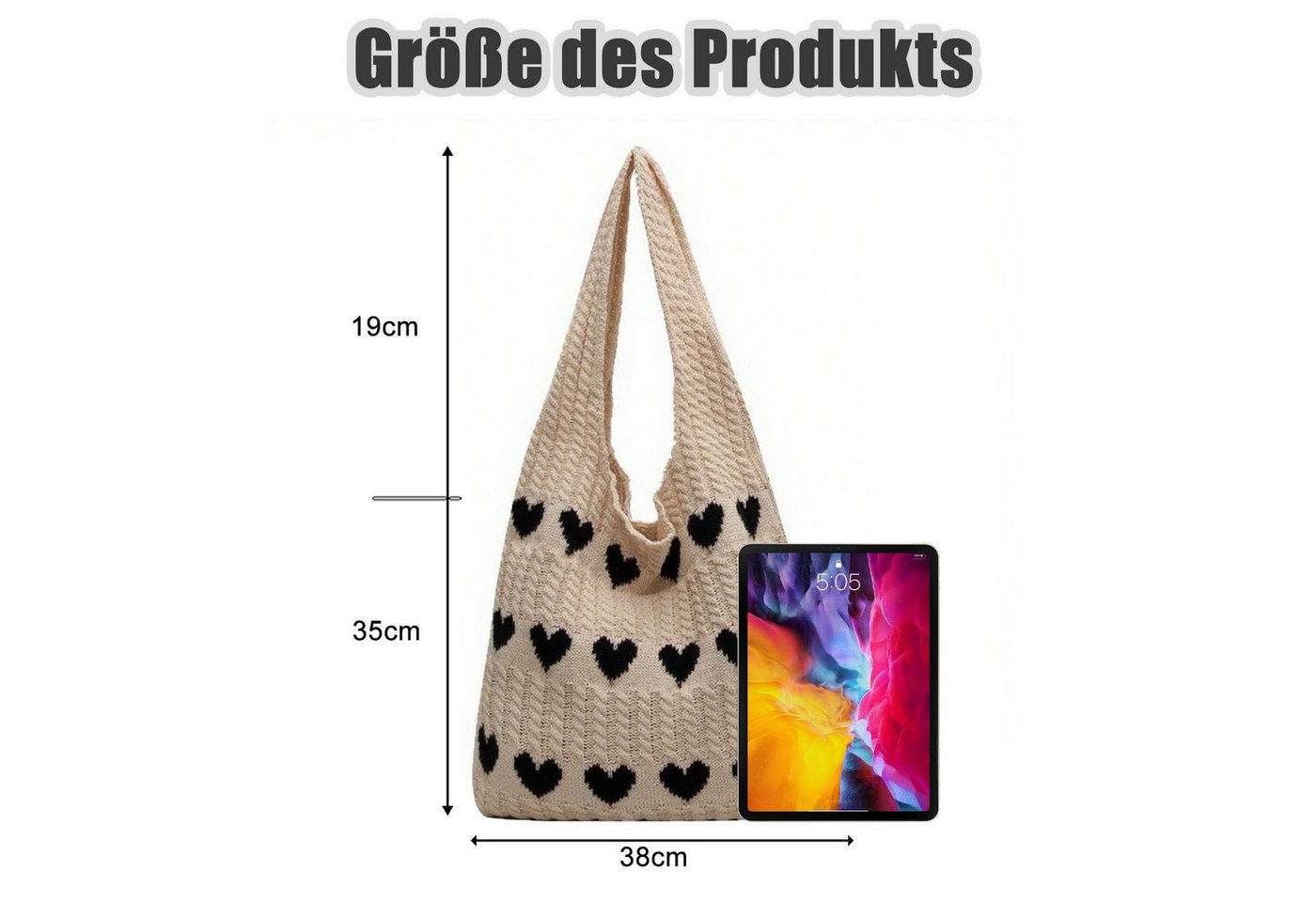 FOUORTUNATE-BEE Schultertasche Gestrickte Schultertasche Gehäkelte Tasche Damen Gestrickte Tasche (Leichte Strick-Tote Tasche Umhängetasche) – Bild 4 von 5