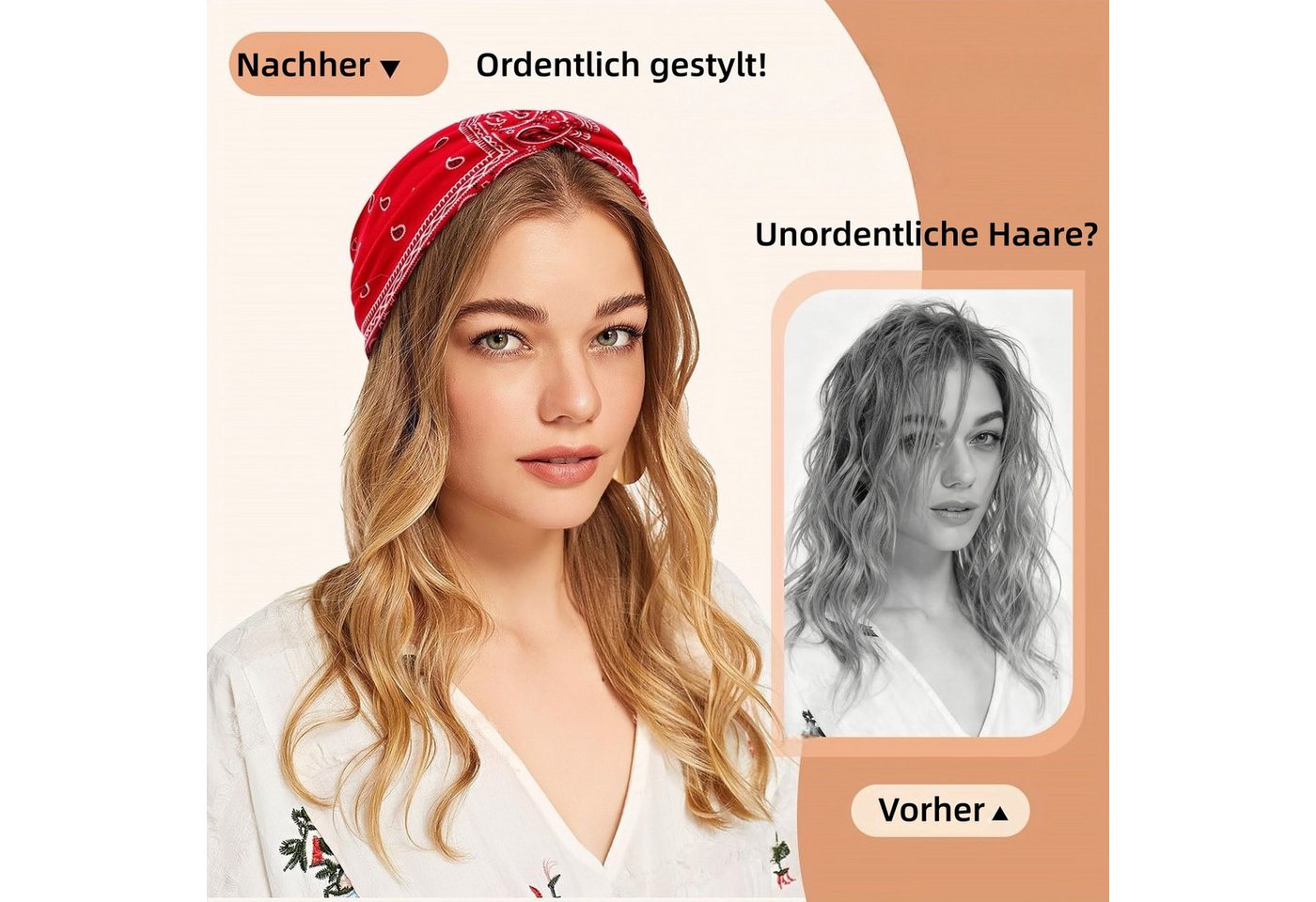 FOUORTUNATE-BEE Seidentuch 4 Boho-Haarbänder – Breite elastische Stirnbänder für Damen, (4-St), 4er-Set Boho-Stirnbänder für Yoga, Sport & Make-up – Bild 5 von 5