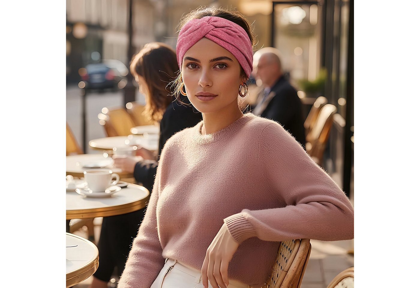FOUORTUNATE-BEE Seidentuch Damen Haarbänder 4er-Set, breite elastische Haarbänder, (4-St), Boho Haarbänder für Yoga, Sport, Make-up und Alltag – Bild 2 von 5