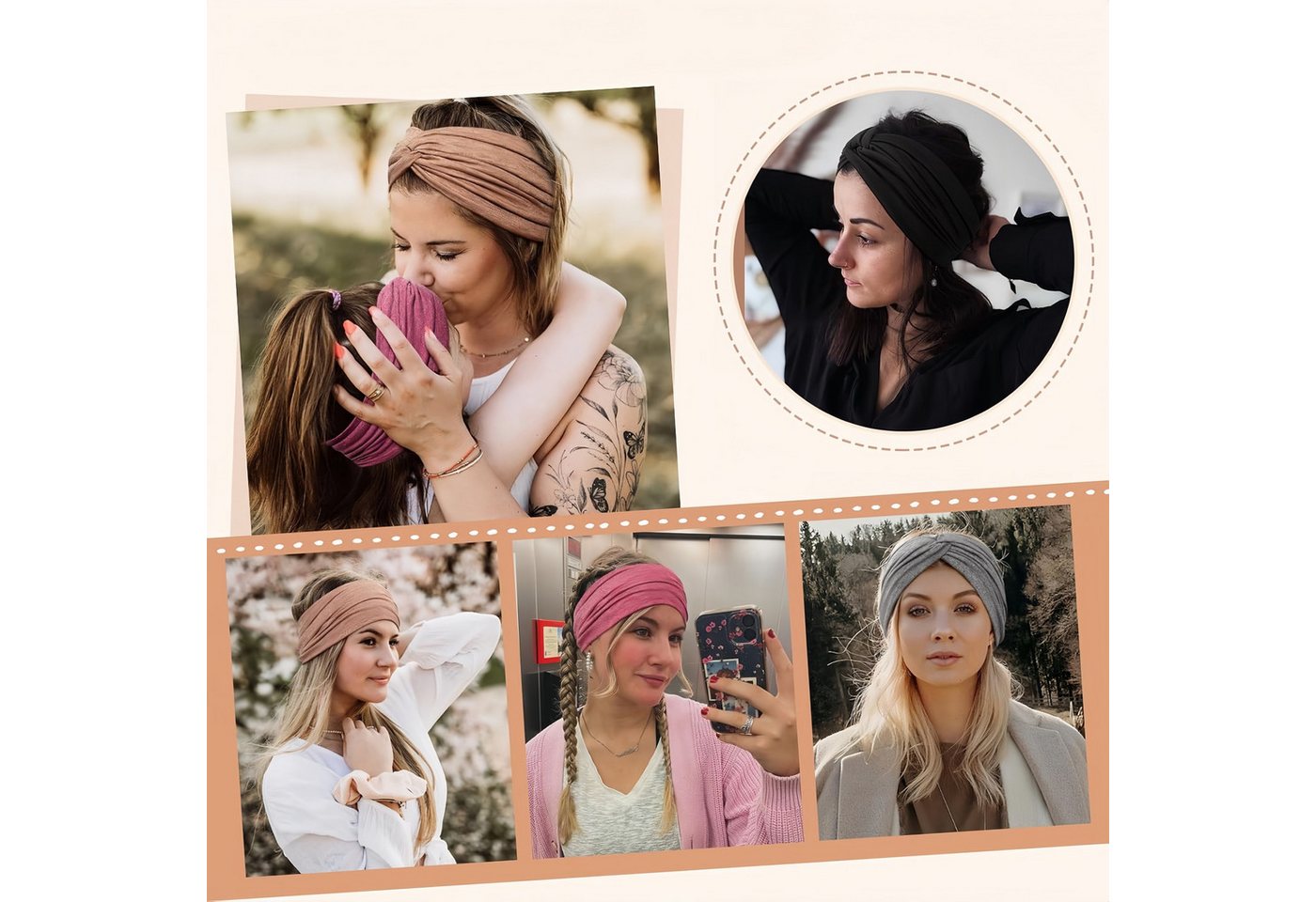 FOUORTUNATE-BEE Seidentuch Damen Haarbänder 4er-Set, breite elastische Haarbänder, (4-St), Boho Haarbänder für Yoga, Sport, Make-up und Alltag – Bild 3 von 5
