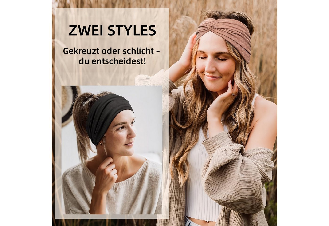 FOUORTUNATE-BEE Seidentuch Damen Haarbänder 4er-Set, breite elastische Haarbänder, (4-St), Boho Haarbänder für Yoga, Sport, Make-up und Alltag – Bild 5 von 5