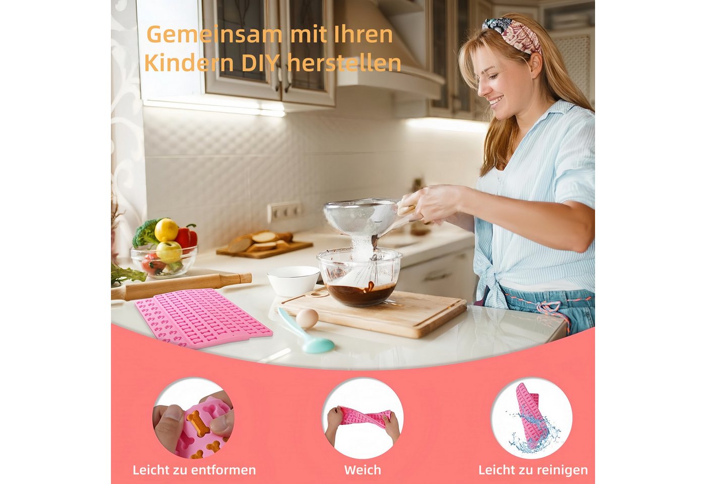 FOUORTUNATE-BEE Silikonform 3-teiliges Silikon-Backmatten-Set mit Teigschaber, (3-tlg), Backmatten für Hundesnacks, DIY-Kekse & Schokolade – Bild 5 von 5