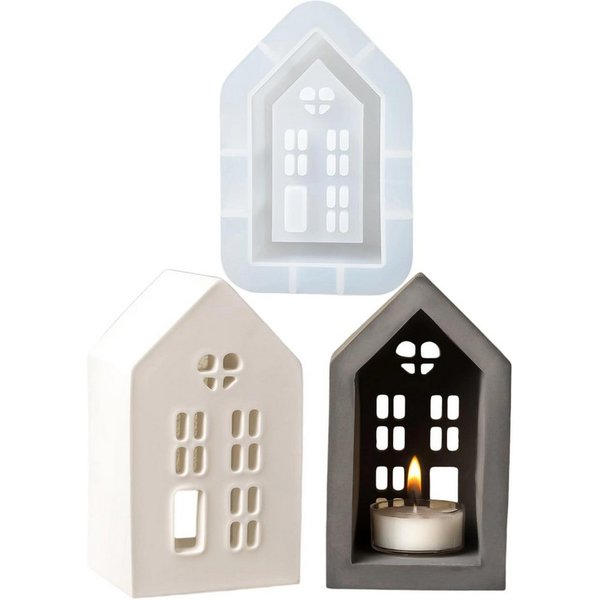 FOUORTUNATE-BEE Silikonform 3d Häuser Kerzenhalter Silikonform Teelichter Kerzenhalterform, (Gießformen Hausharzformen Gips Beton Kerzenhalterform), Weihnachtsg