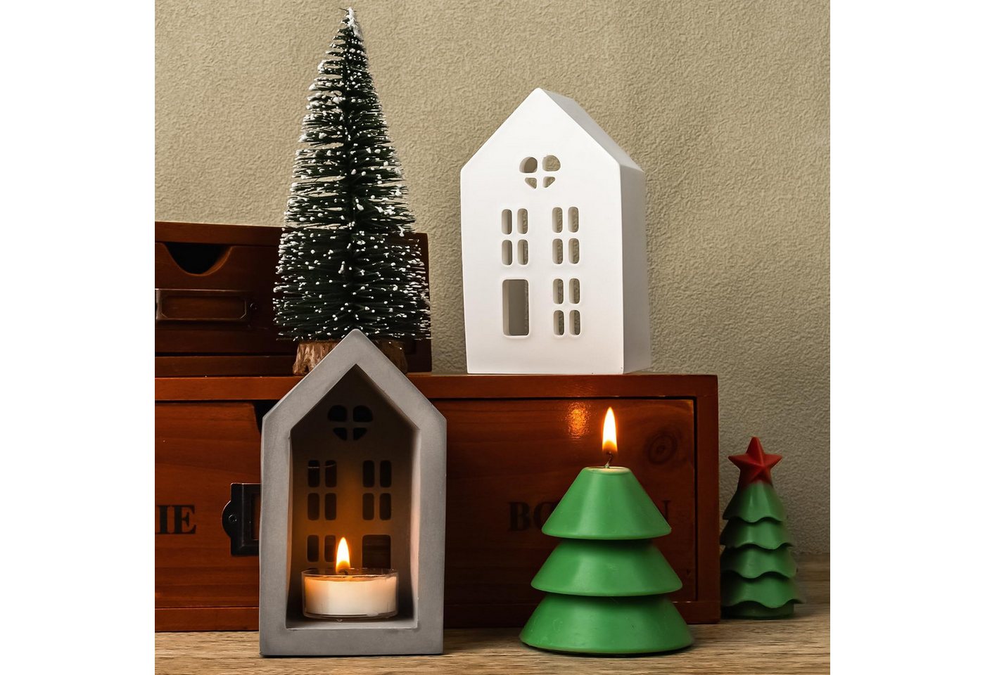 FOUORTUNATE-BEE Silikonform 3d Häuser Kerzenhalter Silikonform Teelichter Kerzenhalterform, (Gießformen Hausharzformen Gips Beton Kerzenhalterform), Weihnachtsg – Bild 5 von 5