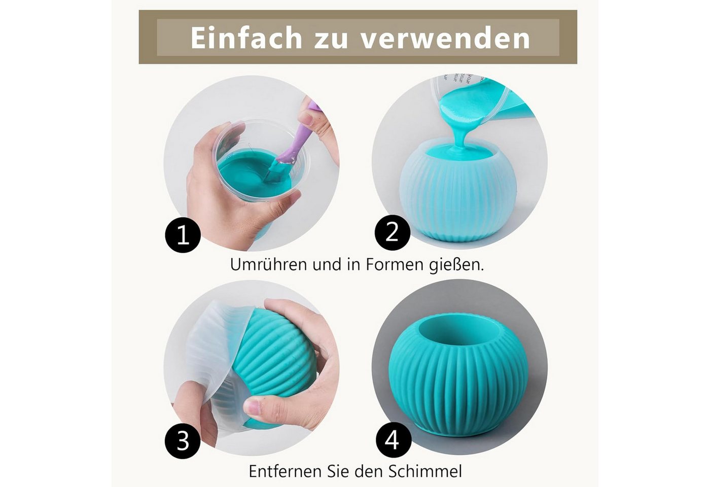 FOUORTUNATE-BEE Silikonform 3er Set gestreifte runde Silikonformen für Kerzen, (3-tlg), Runde Silikon-Gießformen mit Streifenstruktur, 3 Stück – Bild 5 von 5