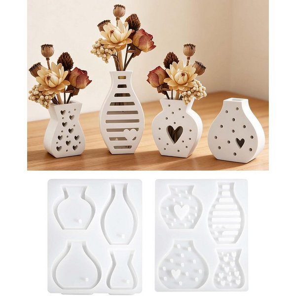 FOUORTUNATE-BEE Silikonform 4-teiliges Mini-Blumenvase Silikonform Set für DIY-Deko, Vielseitige Formen für kleine Blumentöpfe, Vasen und Dekoration