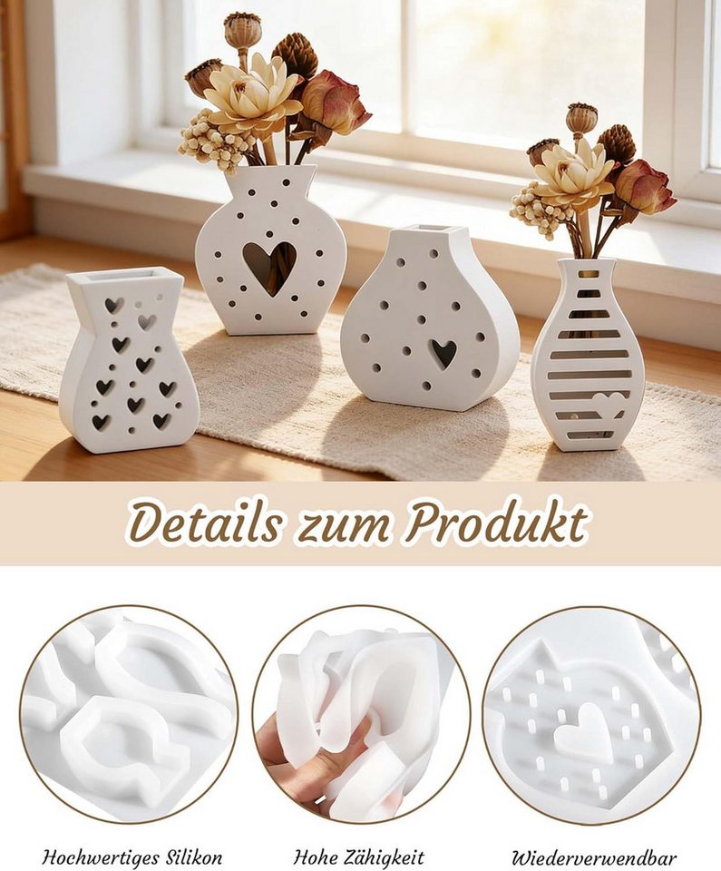 FOUORTUNATE-BEE Silikonform 4-teiliges Mini-Blumenvase Silikonform Set für DIY-Deko, Vielseitige Formen für kleine Blumentöpfe, Vasen und Dekoration – Bild 5 von 5