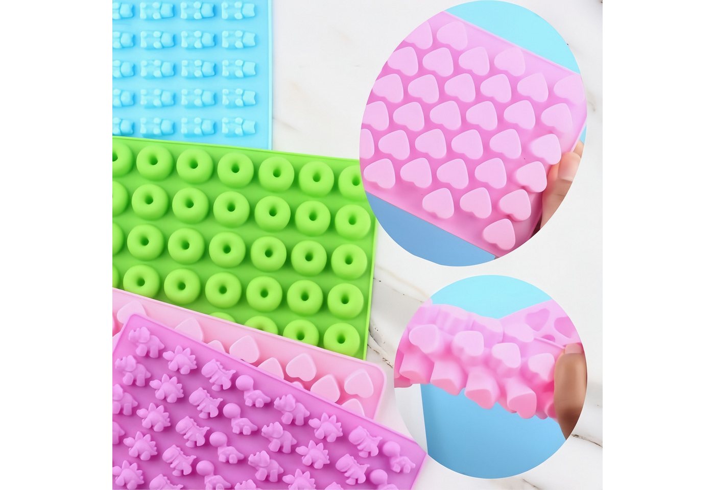 FOUORTUNATE-BEE Silikonform 4er Set Silikon-Gummibärchenform mit Tropfer für DIY Süßigkeiten, (4-tlg), Silikonformen für Schokolade, Donuts & Gummibärchen – 4 S – Bild 4 von 5