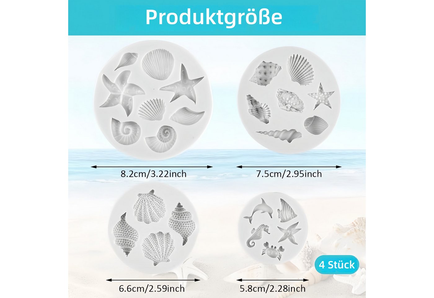 FOUORTUNATE-BEE Silikonform 4er Set Silikonformen Meeresmotive für Schokolade & Backen, (4-tlg), Silikon Backformen mit Meeresmotiven für Deko, Pudding & Kuchen – Bild 2 von 5