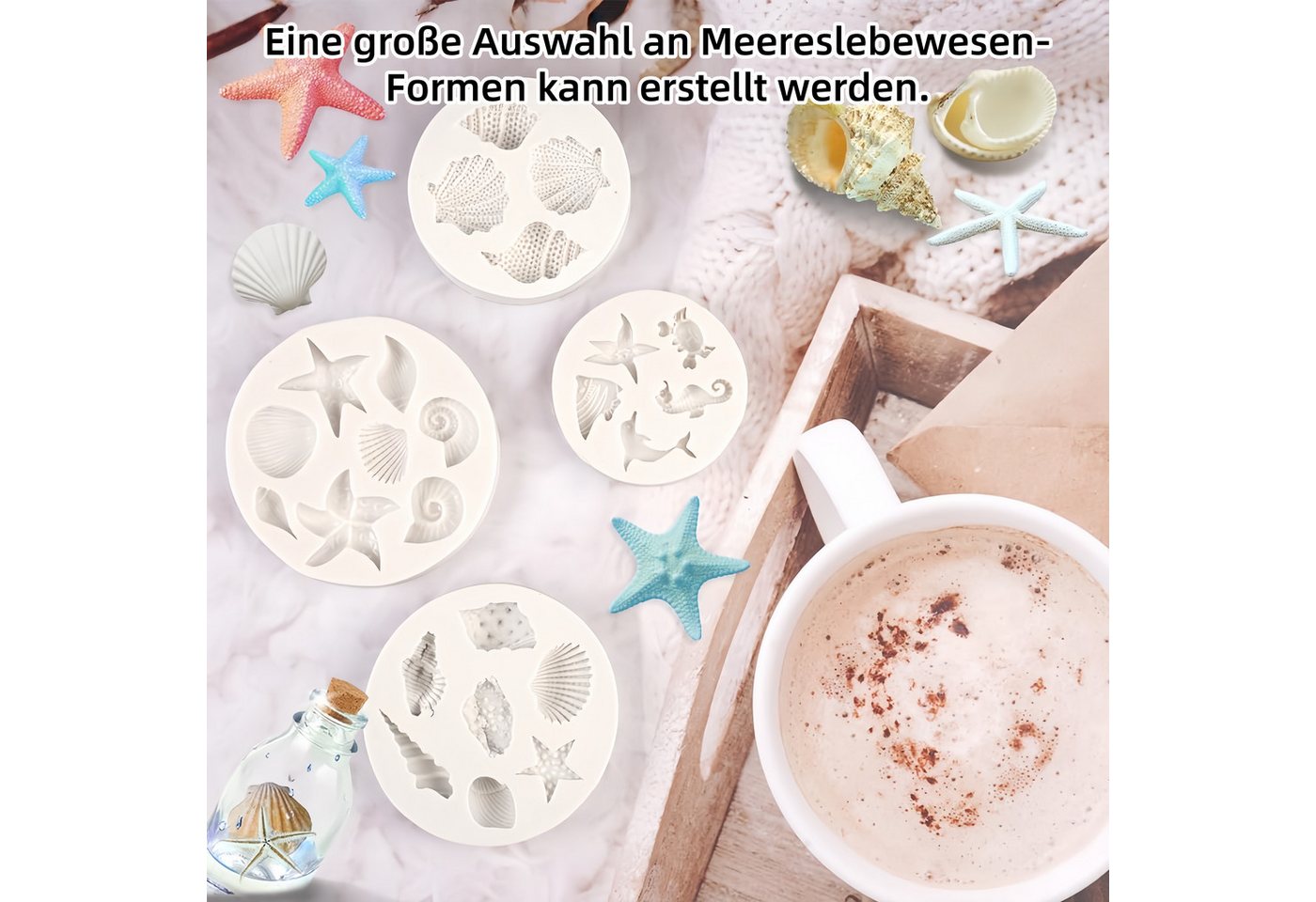 FOUORTUNATE-BEE Silikonform 4er Set Silikonformen Meeresmotive für Schokolade & Backen, (4-tlg), Silikon Backformen mit Meeresmotiven für Deko, Pudding & Kuchen – Bild 4 von 5