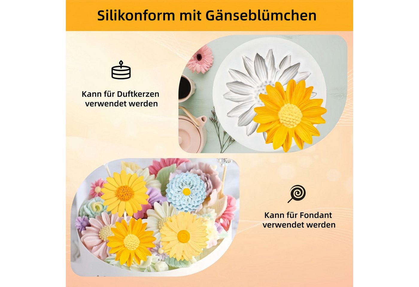 FOUORTUNATE-BEE Silikonform 4er Set Silikonformen mit Gänseblümchen für Kerzen & Seife, (4-tlg), Blumen Kerzenform Set für DIY Kerzen- und Seifenherstellung – Bild 3 von 5
