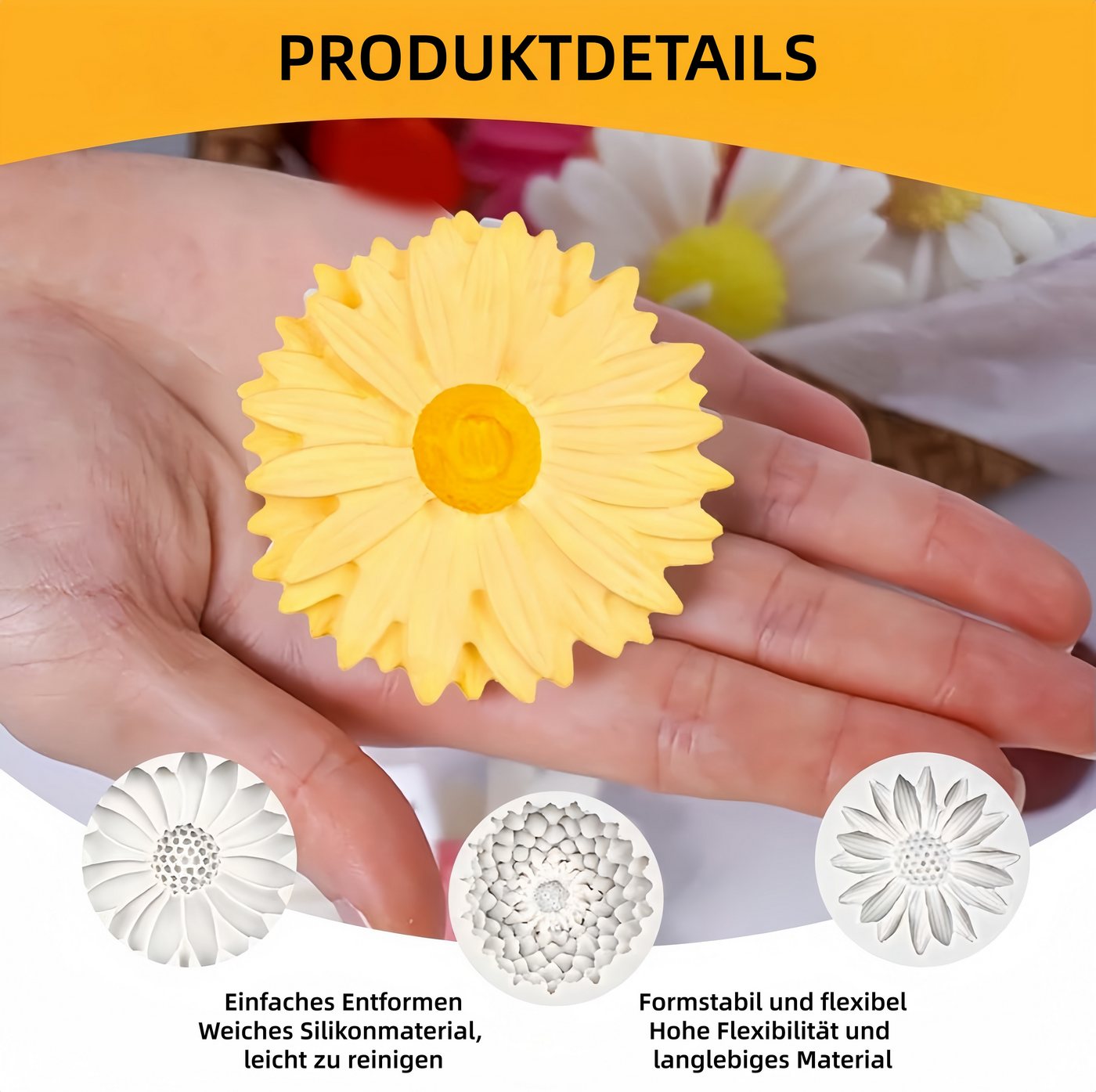 FOUORTUNATE-BEE Silikonform 4er Set Silikonformen mit Gänseblümchen für Kerzen & Seife, (4-tlg), Blumen Kerzenform Set für DIY Kerzen- und Seifenherstellung – Bild 4 von 5