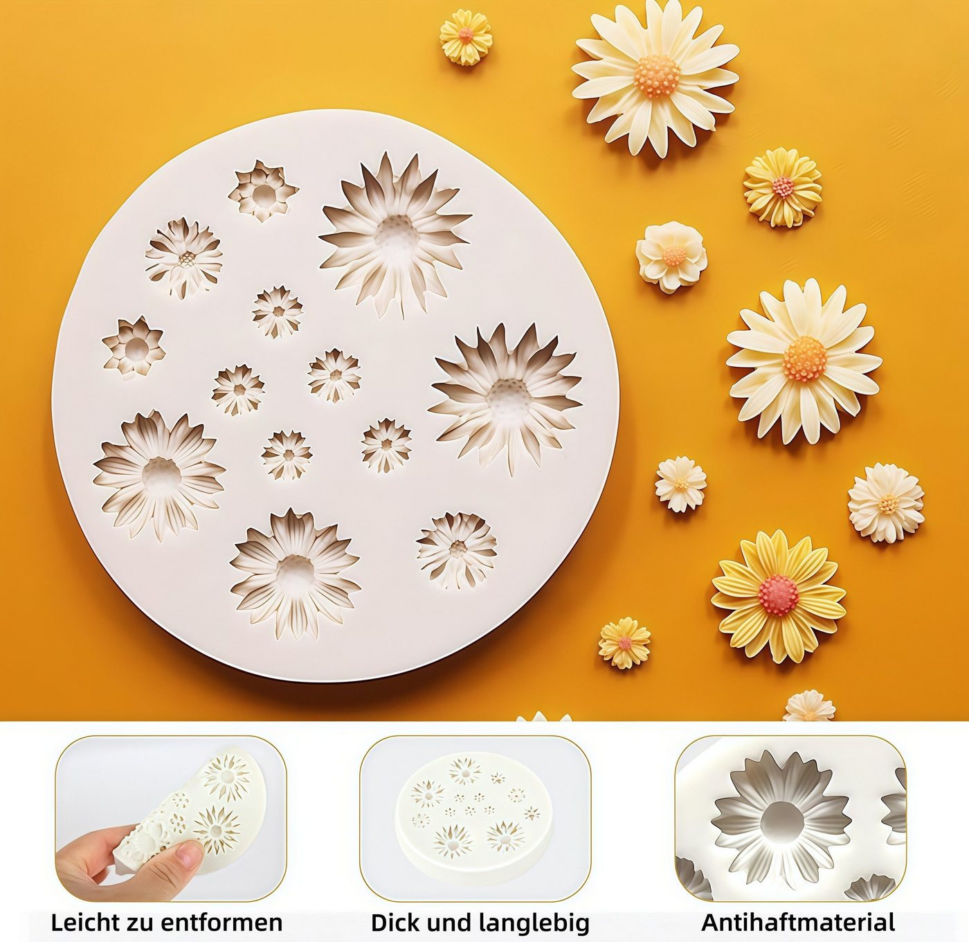 FOUORTUNATE-BEE Silikonform Gänseblümchen Silikonform für Basteln & Backen, (1-tlg), DIY Gänseblümchen Form für Kerzen, Deko & Geschenke – Bild 5 von 5