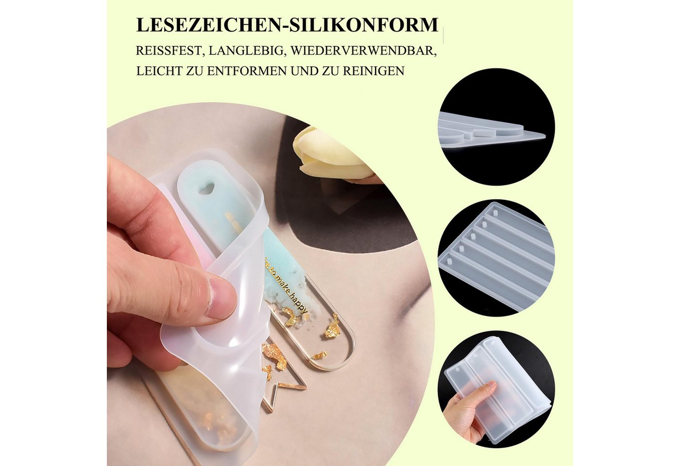 FOUORTUNATE-BEE Silikonform Lesezeichen Silikonform Set mit Loch-Design & Bunten Quasten, (Bastelset für Lesezeichen, Anhänger, Schmuck) – Bild 3 von 5