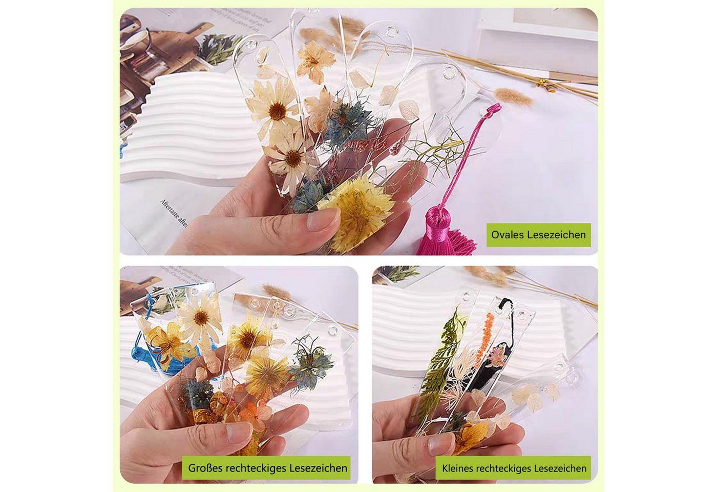 FOUORTUNATE-BEE Silikonform Lesezeichen Silikonform Set mit Loch-Design & Bunten Quasten, (Bastelset für Lesezeichen, Anhänger, Schmuck) – Bild 4 von 5