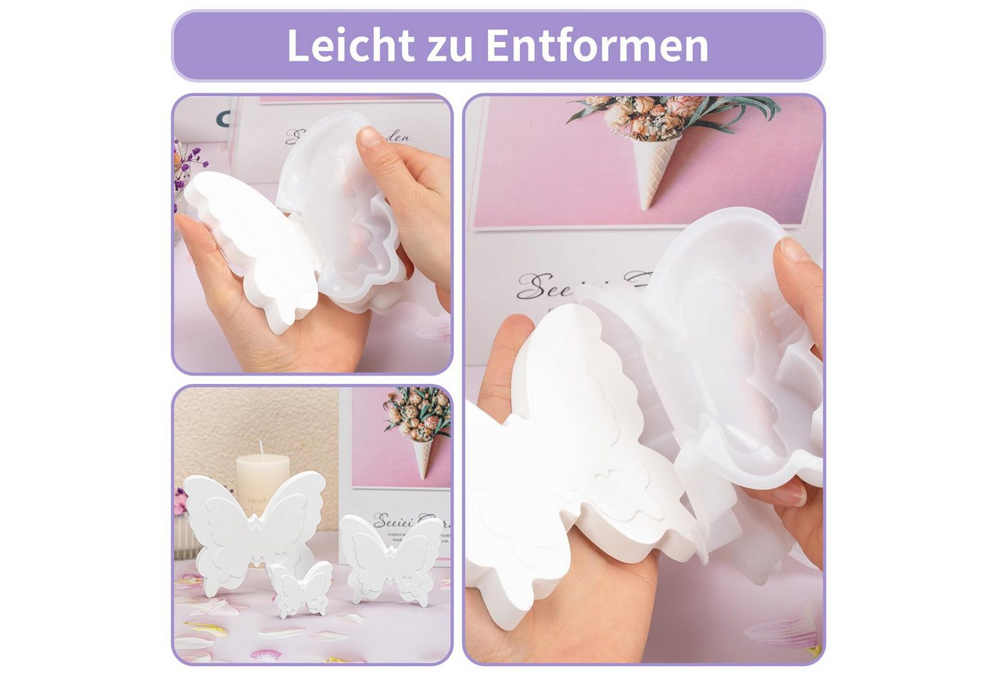 FOUORTUNATE-BEE Silikonform Schmetterling Silikonform Ostern Frühling 3D Silikonformen Gießformen, (Frühling Schmetterling), Giessform Silikon für DIY Handwerk – Bild 4 von 5