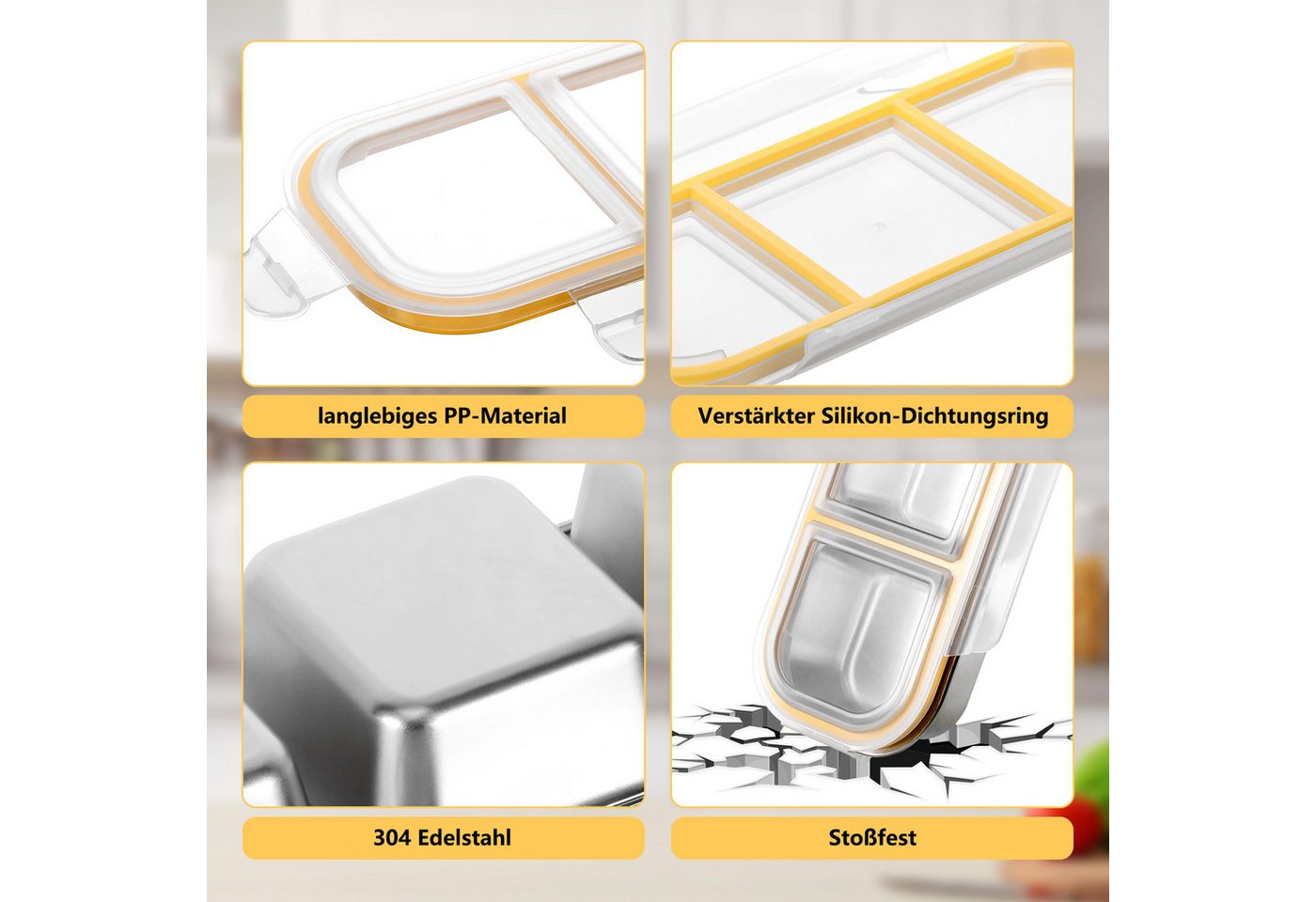 FOUORTUNATE-BEE Snackschale Snackbox mit Fächern Edelstahl, Leckdichte Snackdose, (mit Fächern Spülmaschinenfest, Meal Prep Boxen, Bento Box Edelstahl, 2-tlg),  – Bild 5 von 5