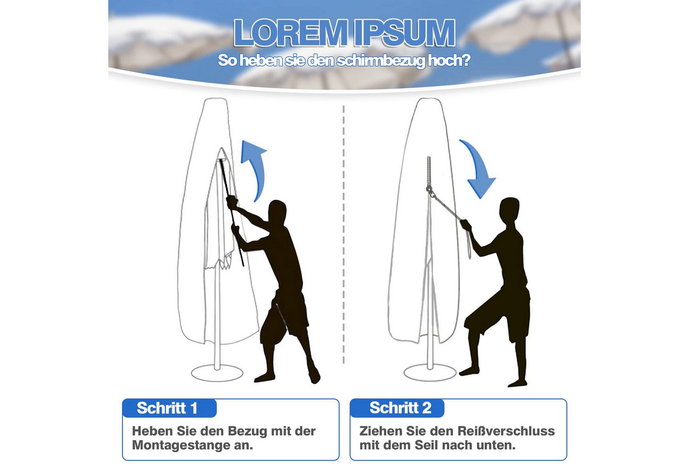 FOUORTUNATE-BEE Sonnenschirm-Schutzhülle Ampelschirm Schutzhülle 420D Sonnenschirm Abdeckung 2-4m, Schirmhülle mit Stab für Garten Balkon Terrasse Sonnenschutz – Bild 4 von 5