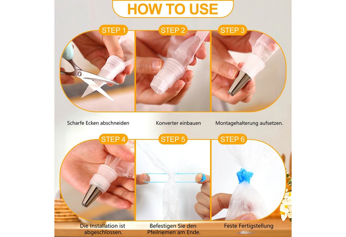 FOUORTUNATE-BEE Spritzbeutel 100 Spritzbeutel Set mit 6 Tüllen 2 Adapter Backzubehör Kuchen Back Spritzbeutel Set 100 Stück mit Tüllen für Kuchen Deko – Bild 3 von 5