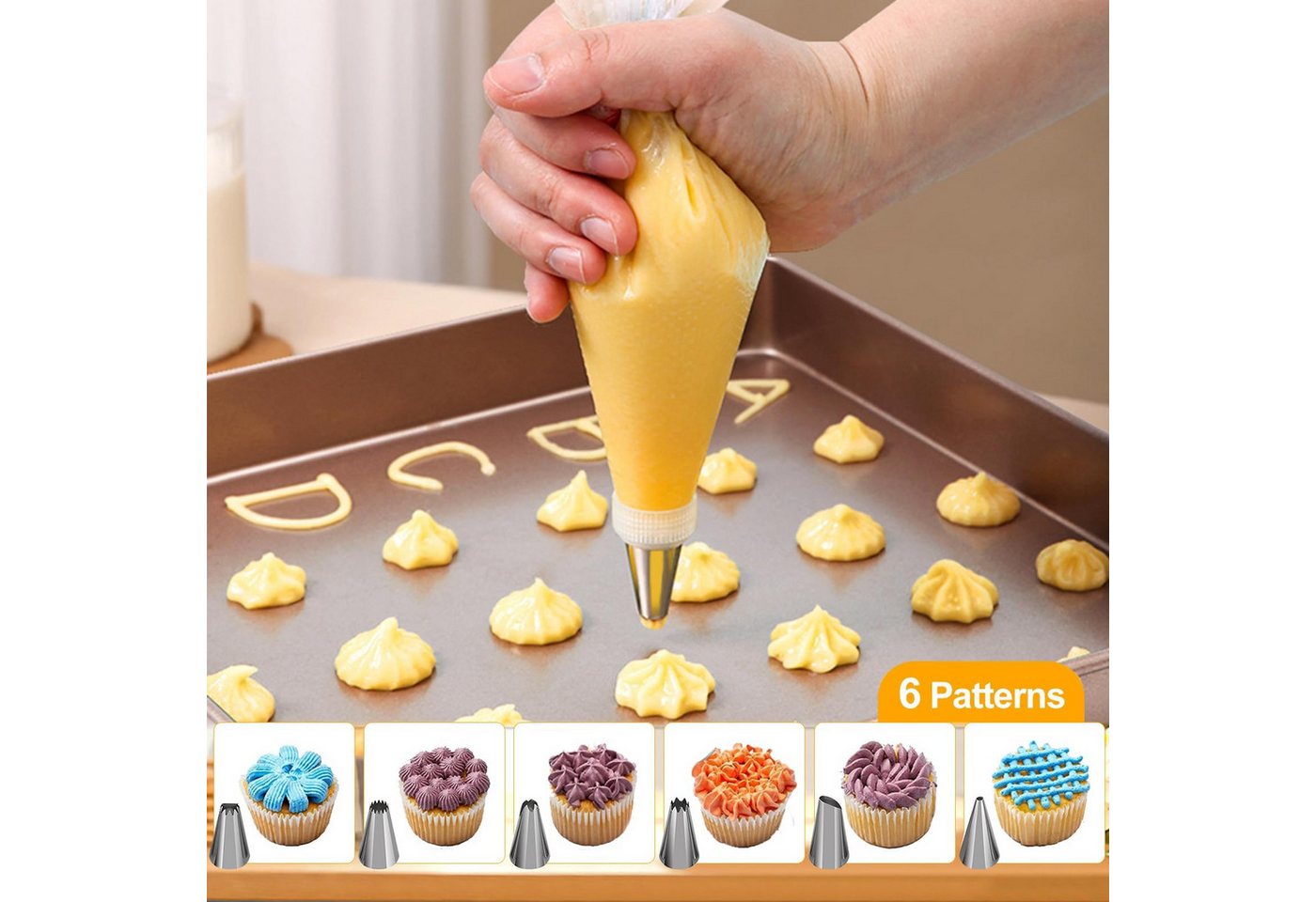 FOUORTUNATE-BEE Spritzbeutel 100 Spritzbeutel Set mit 6 Tüllen 2 Adapter Backzubehör Kuchen Back Spritzbeutel Set 100 Stück mit Tüllen für Kuchen Deko – Bild 4 von 5