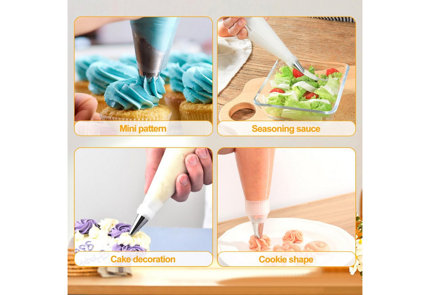 FOUORTUNATE-BEE Spritzbeutel 100 Spritzbeutel Set mit 6 Tüllen 2 Adapter Backzubehör Kuchen Back Spritzbeutel Set 100 Stück mit Tüllen für Kuchen Deko – Bild 5 von 5