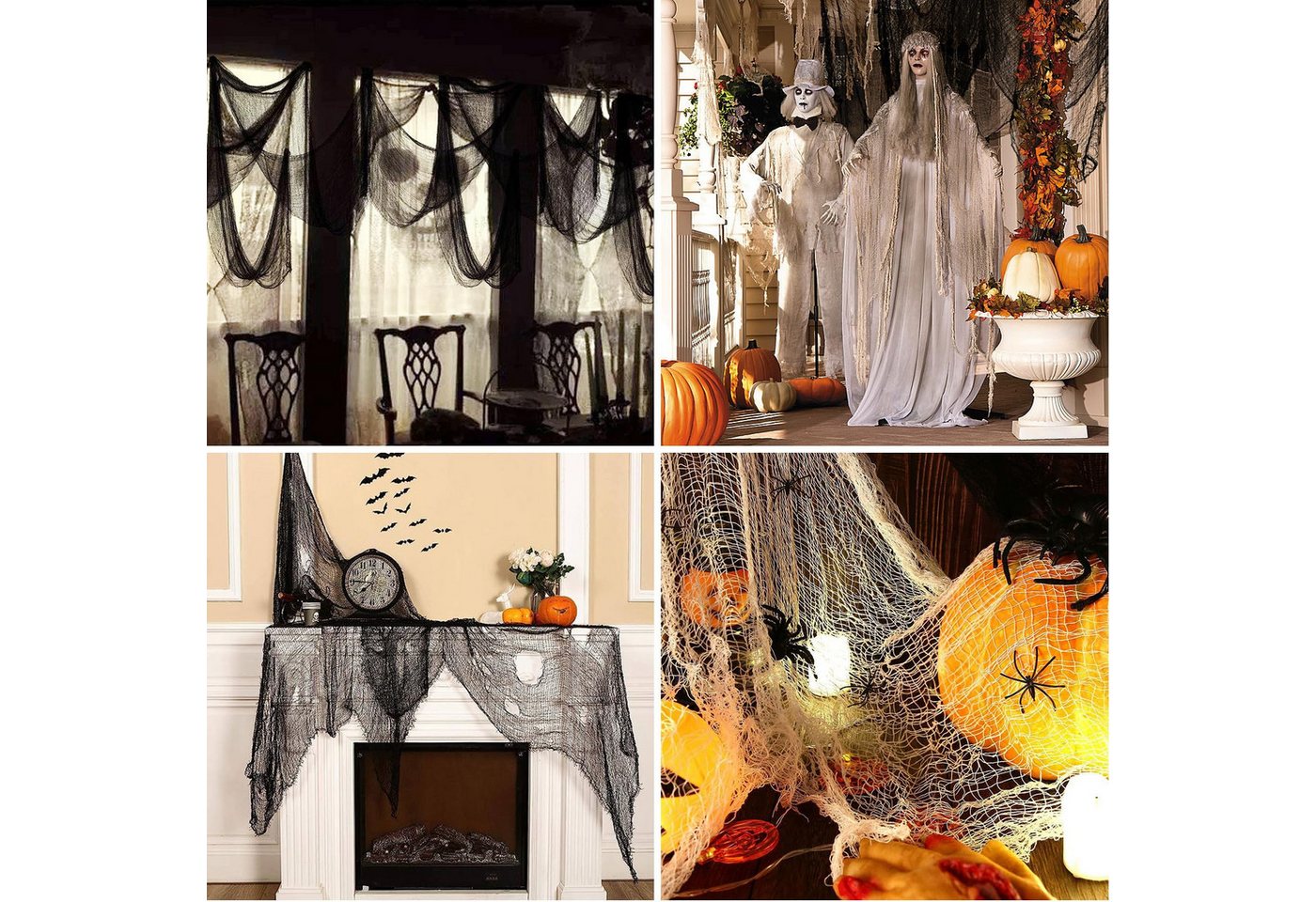 FOUORTUNATE-BEE Stoff Halloween Deko Stoff Set mit Fledermäusen Spukstoff 182 × 76 cm, Halloween Party Deko für Geisterhaus Fenster Wand Garten Innen Außen – Bild 2 von 5