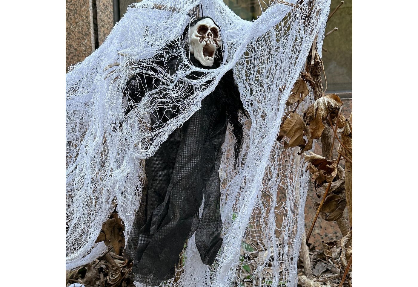 FOUORTUNATE-BEE Stoff Halloween Deko Stoff Set mit Fledermäusen Spukstoff 182 × 76 cm, Halloween Party Deko für Geisterhaus Fenster Wand Garten Innen Außen – Bild 3 von 5