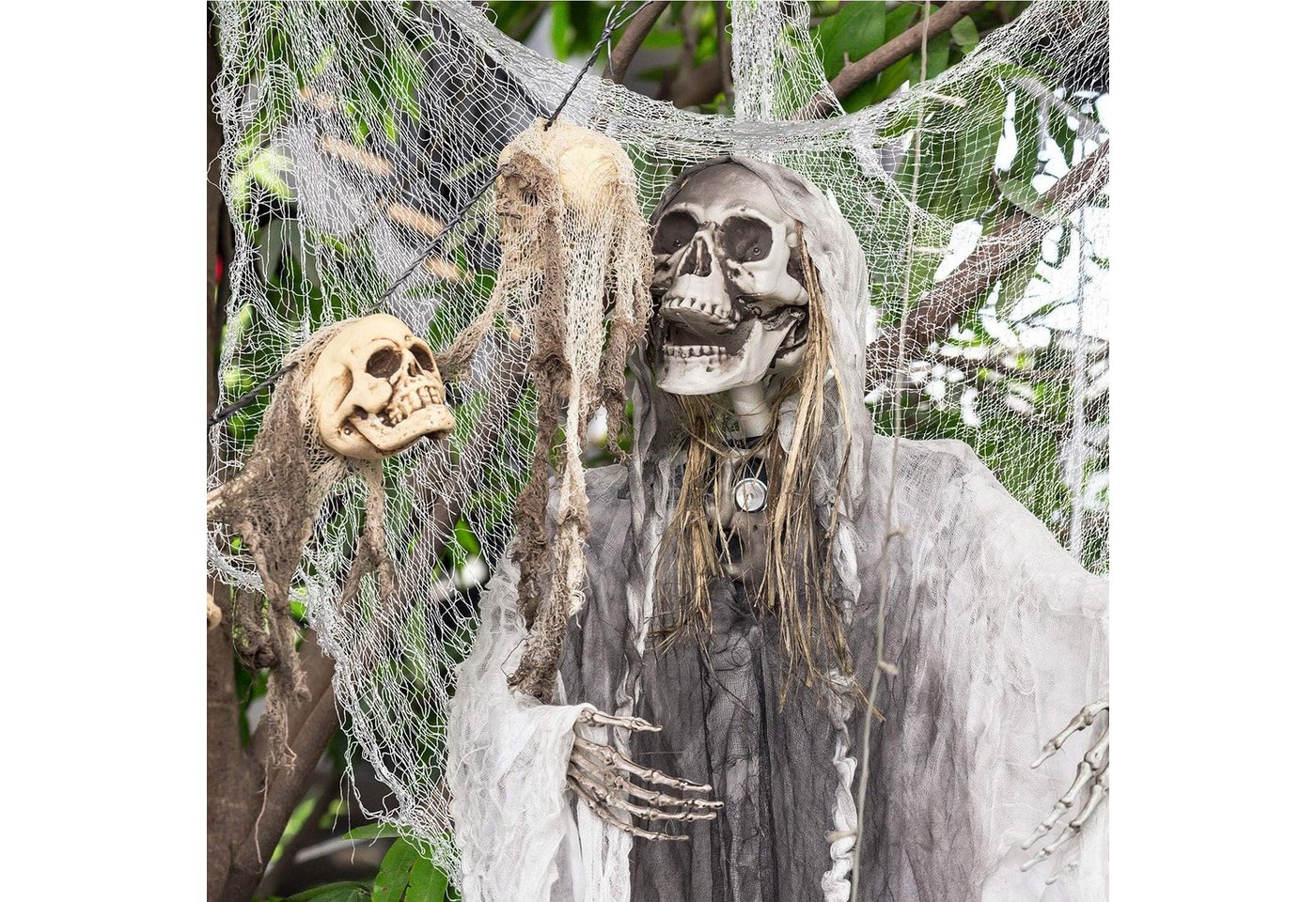 FOUORTUNATE-BEE Stoff Halloween Deko Stoff Set mit Fledermäusen Spukstoff 182 × 76 cm, Halloween Party Deko für Geisterhaus Fenster Wand Garten Innen Außen – Bild 4 von 5