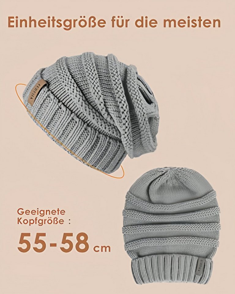 FOUORTUNATE-BEE Strickmütze Damen Wintermütze, weiche Strickmütze, locker & vielseitig tragbar (Breite Strick-Wintermütze Damen, modische, warme Mütze für Winte – Bild 2 von 5