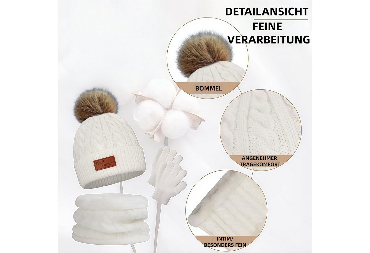 FOUORTUNATE-BEE Strickmütze Kinder-Winterset: Mütze, Schal und Handschuhe für 3–8 Jahre – Bild 3 von 5
