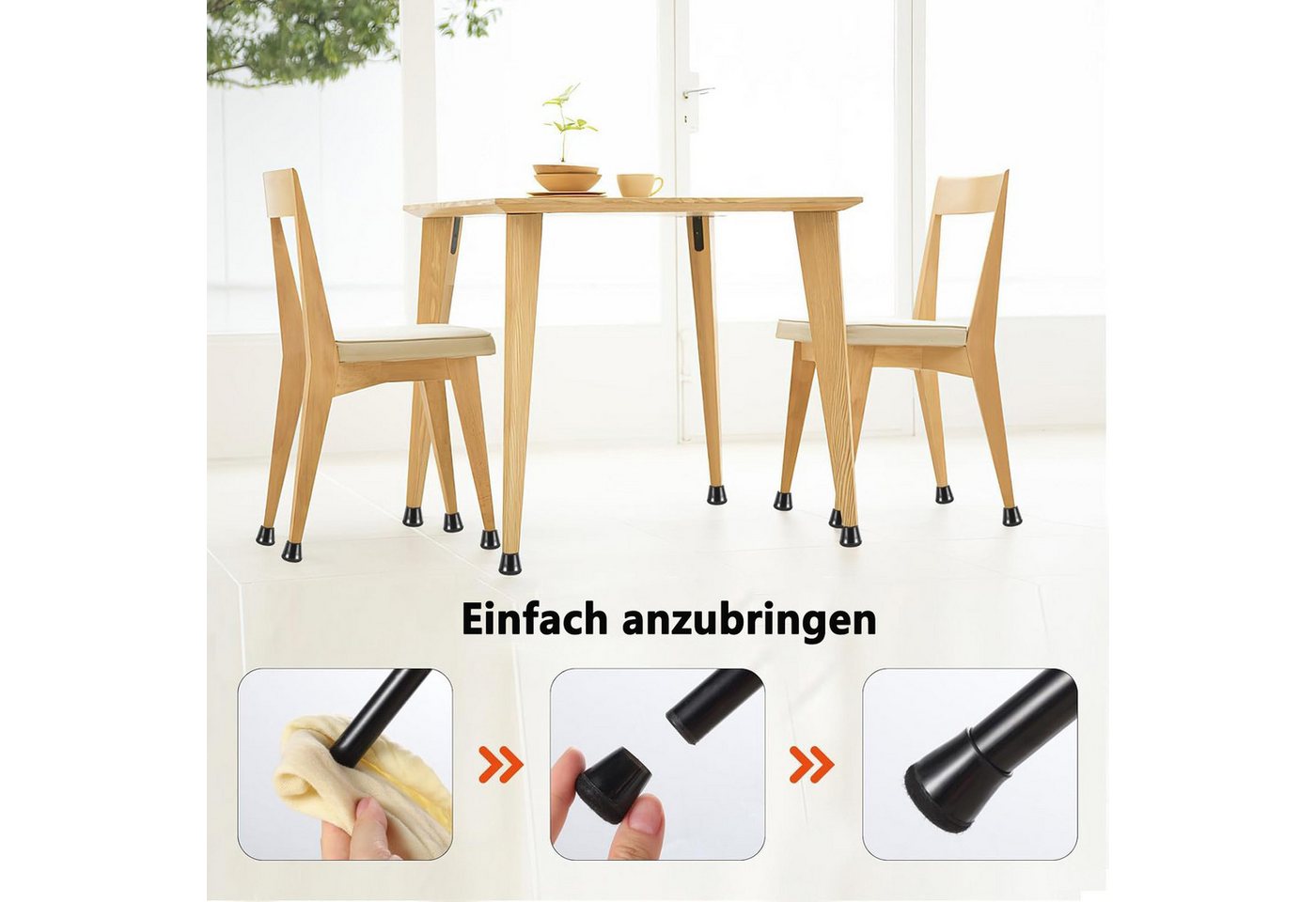 FOUORTUNATE-BEE Stuhlhusse Stuhlbeinkappen, Stuhlbeinschoner mit Filz, Schwarzes Silikon, runde Schwarze Bodenschutz für Hartholzböden, Fliesenböden – Bild 5 von 5