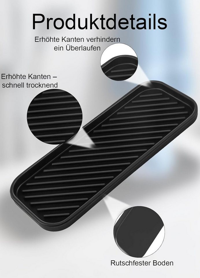 FOUORTUNATE-BEE Tablett 2er Set Silikon Spülbecken Organizer für Schwamm & Seife, (2-tlg), Silikon Abtropfhalter für Spüle, passend für Bürsten & Spülmittel – Bild 3 von 5