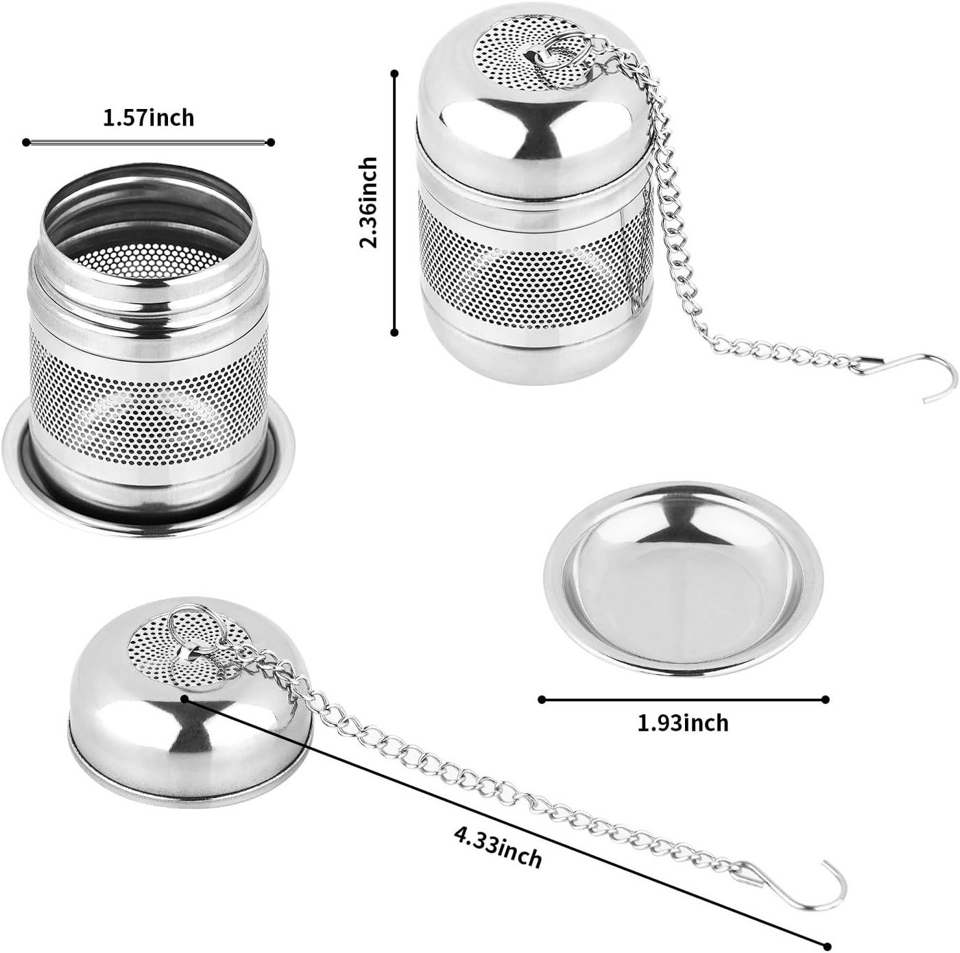 FOUORTUNATE-BEE Teesieb 2er Set Tee-Ei aus Edelstahl mit Untersetzer & Kette, (2-St), Wiederverwendbare Tee-Eier mit feinem Sieb & Kette – Bild 2 von 5