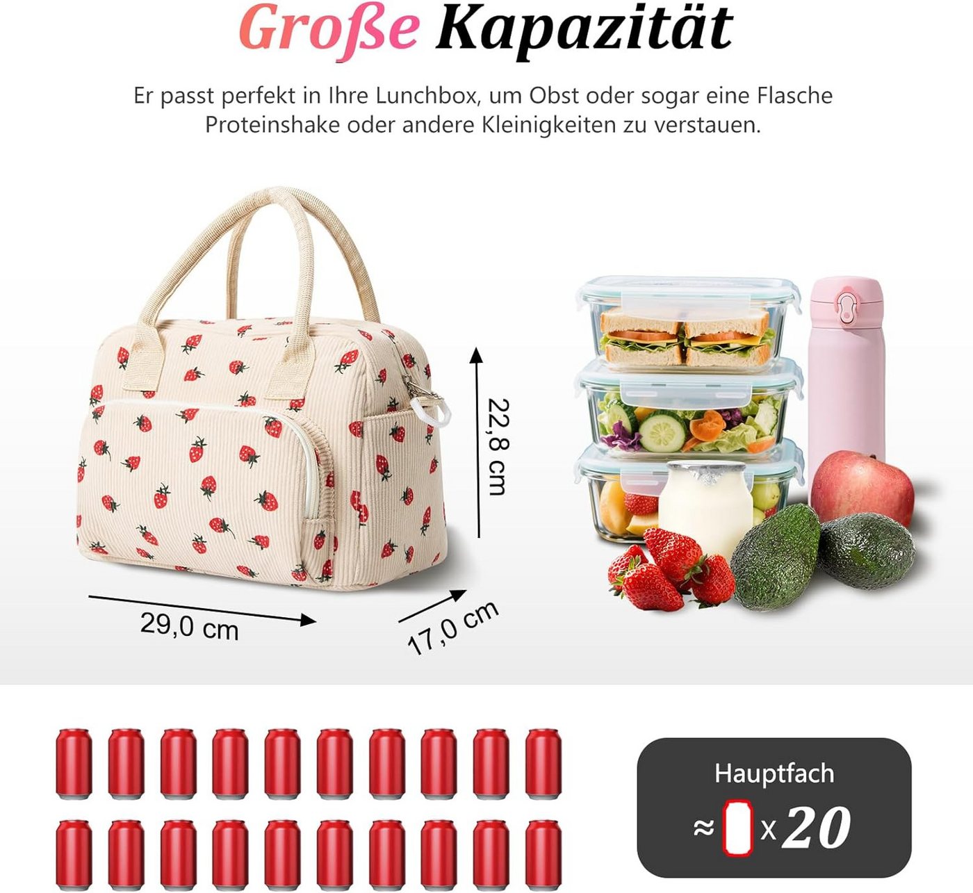 FOUORTUNATE-BEE Thermobehälter Isolierte Kühltasche mit Schultergurt, faltbar für Alltag & Picknick, Mini Kühlbox faltbar für Damen & Herren, ideal für Arbeit & – Bild 2 von 5