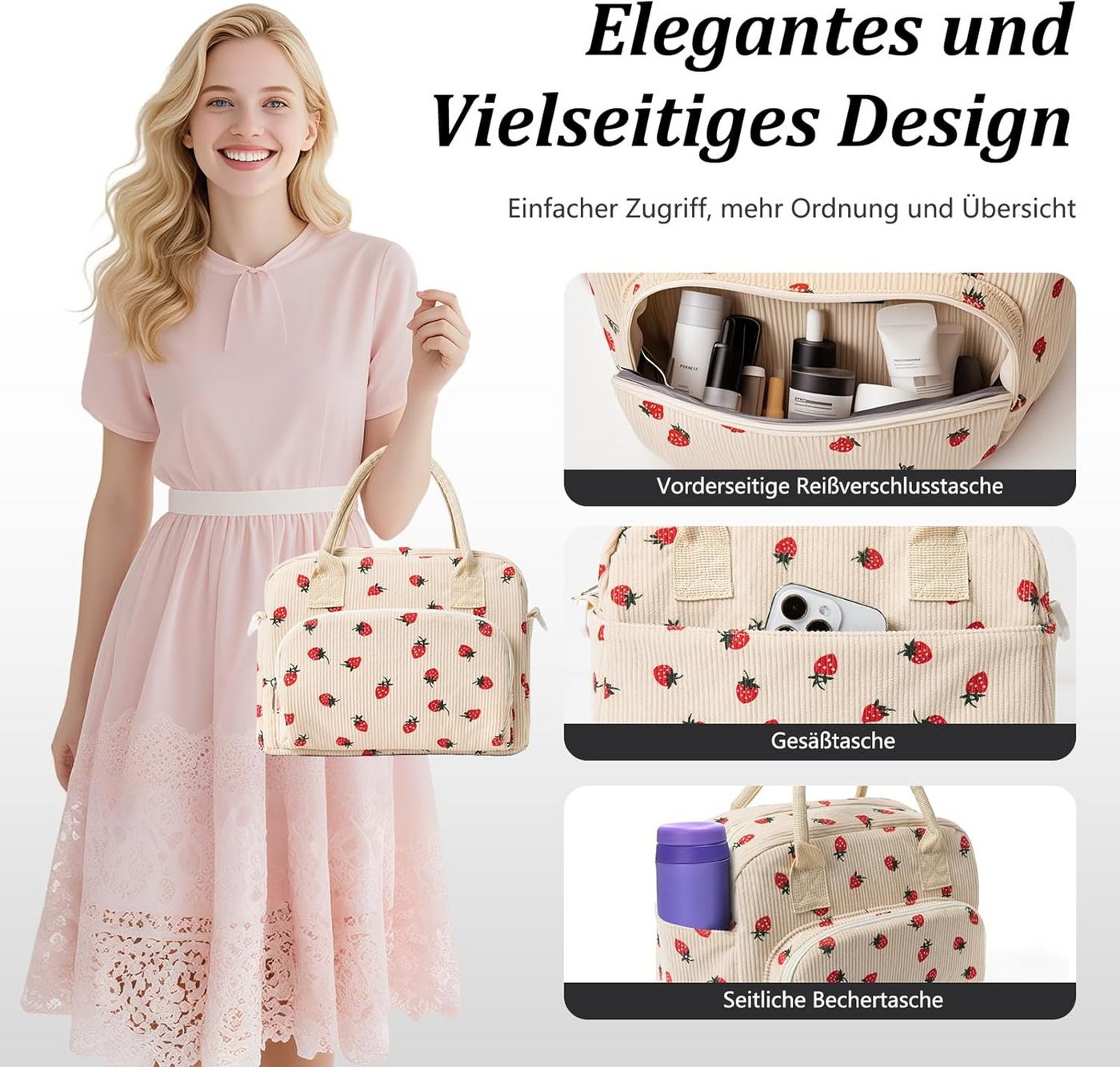 FOUORTUNATE-BEE Thermobehälter Isolierte Kühltasche mit Schultergurt, faltbar für Alltag & Picknick, Mini Kühlbox faltbar für Damen & Herren, ideal für Arbeit & – Bild 3 von 5