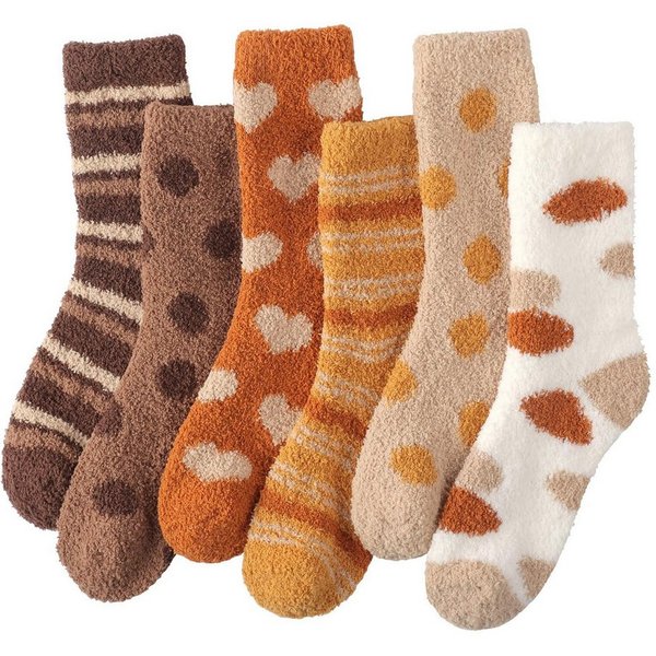 FOUORTUNATE-BEE Thermosocken 6 Paar Damen Kuschelsocken, warm, weich, Herbst und Winter, 36–42 Flauschige Damen-Wintersocken, 6 Paar, als Schlafsocken und Gesch