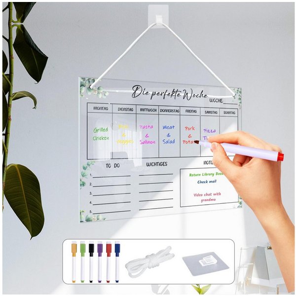 FOUORTUNATE-BEE Tischkalender Wochenplaner Abwischbar Wochenplaner aus Acrylglas, für Haushaltsplan 30 x 20CM Memoboard mit 6 Whiteboard-Stift