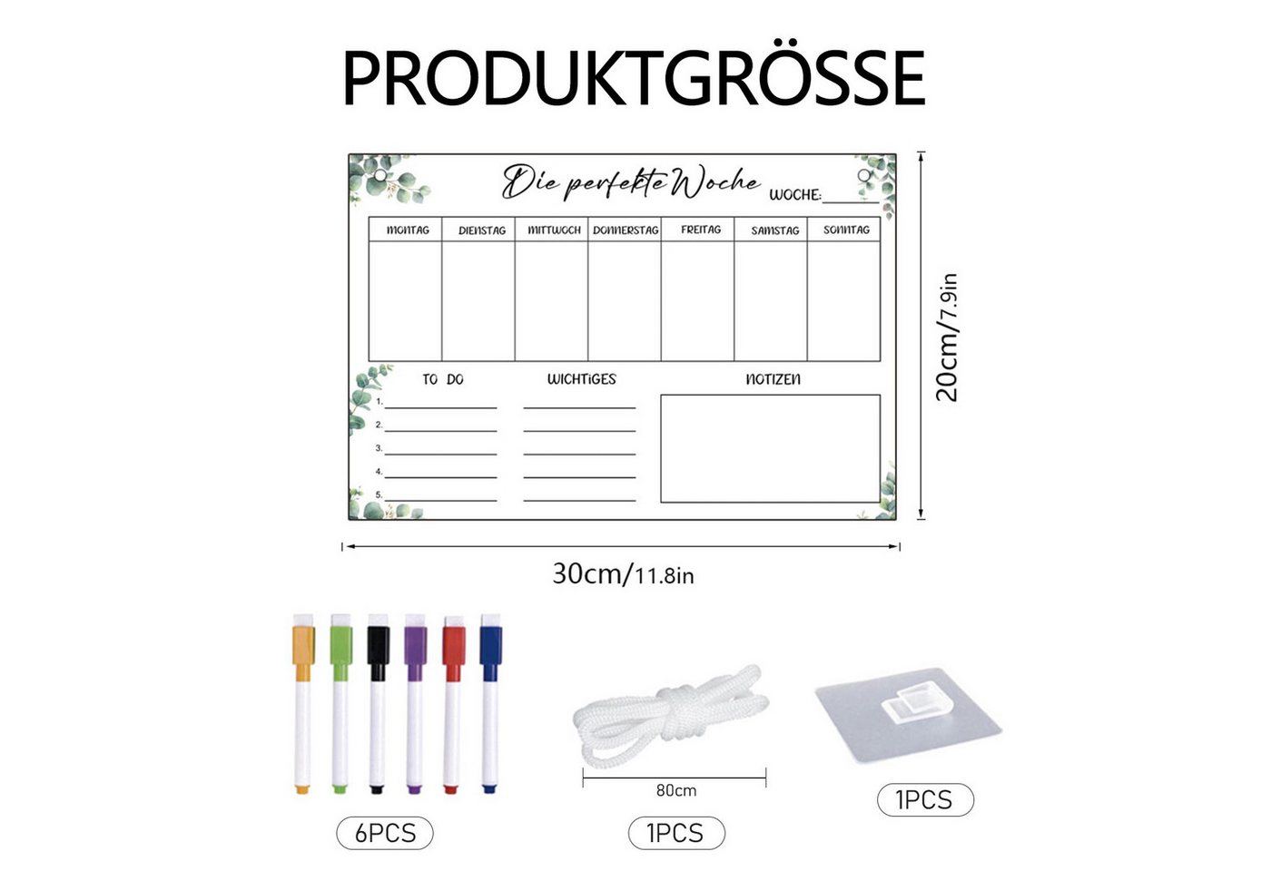 FOUORTUNATE-BEE Tischkalender Wochenplaner Abwischbar Wochenplaner aus Acrylglas, für Haushaltsplan 30 x 20CM Memoboard mit 6 Whiteboard-Stift – Bild 3 von 5