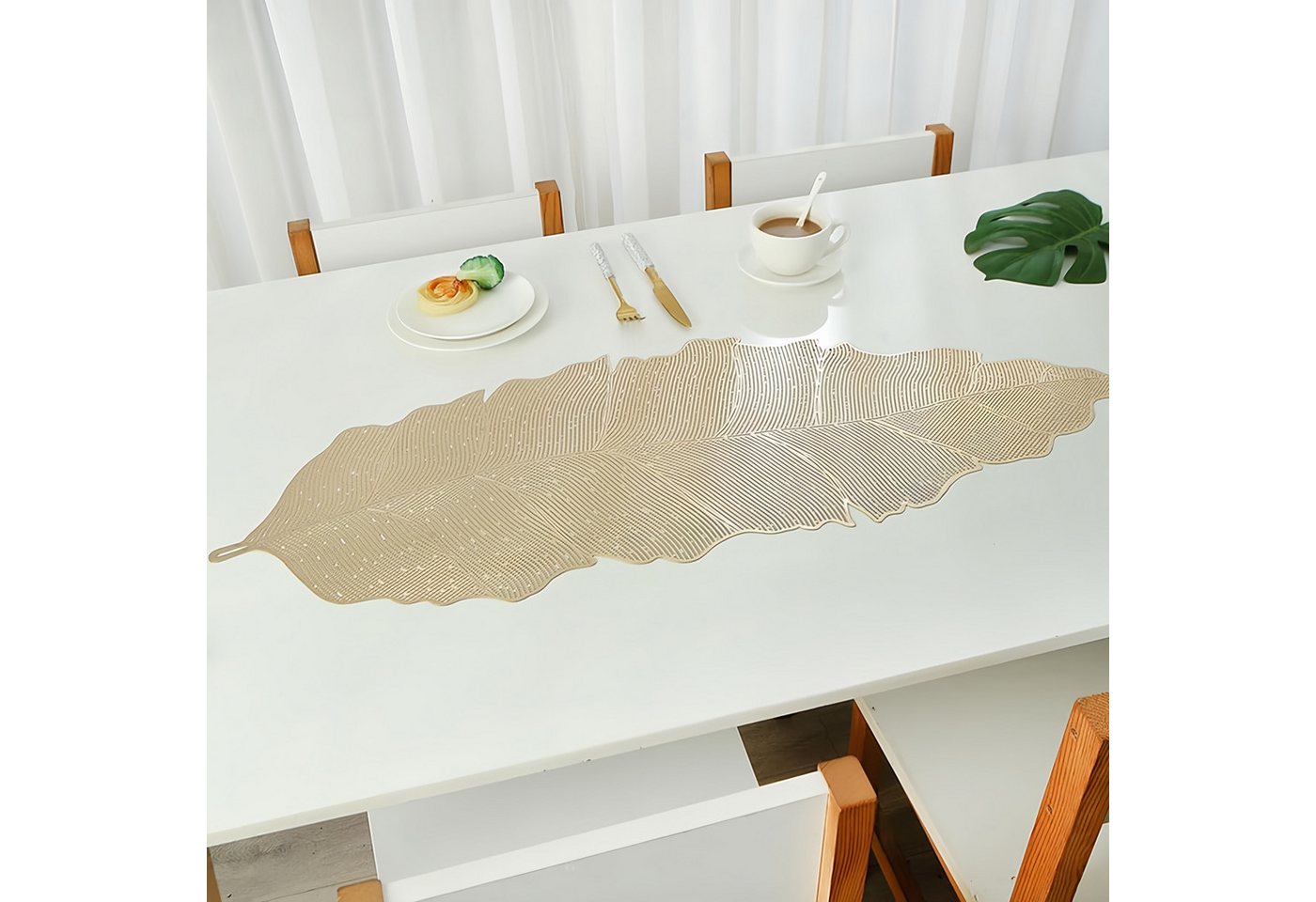 FOUORTUNATE-BEE Tischläufer Tischläufer mit Bananenblatt-Design, abwischbar & hitzebeständig, Bananenblatt-Tischläufer für Hochzeit, Feste und Dekoration – Bild 4 von 5
