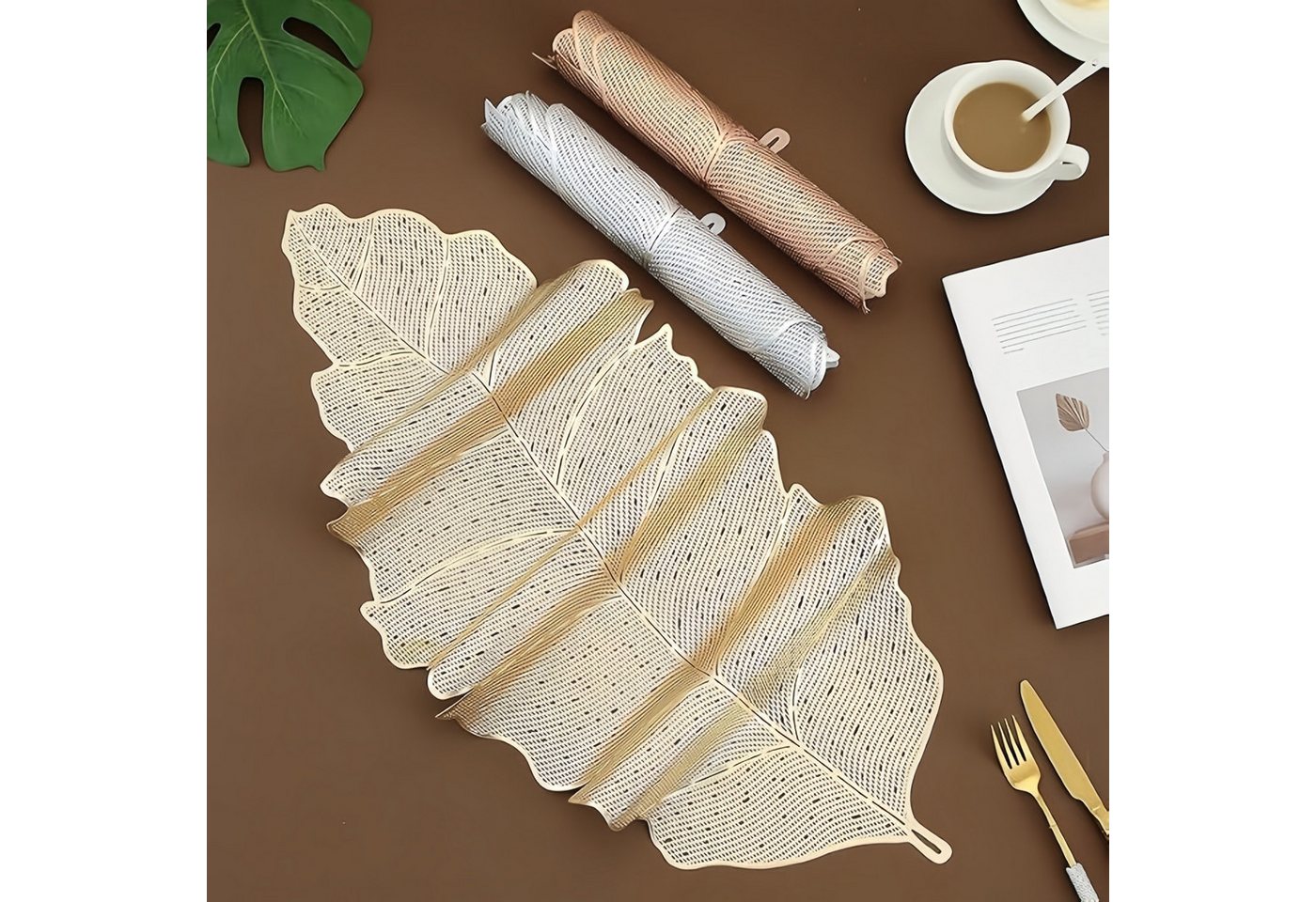 FOUORTUNATE-BEE Tischläufer Tischläufer mit Bananenblatt-Design, abwischbar & hitzebeständig, Bananenblatt-Tischläufer für Hochzeit, Feste und Dekoration – Bild 5 von 5