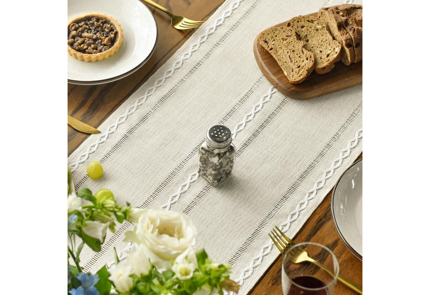 FOUORTUNATE-BEE Tischläufer Mode Boho Creme Landhausstil Quasten Tischläufer (Waschbar Tisch Dekoration, Party Geburtstag Valentinstag Hochzeit Dekor) – Bild 2 von 5
