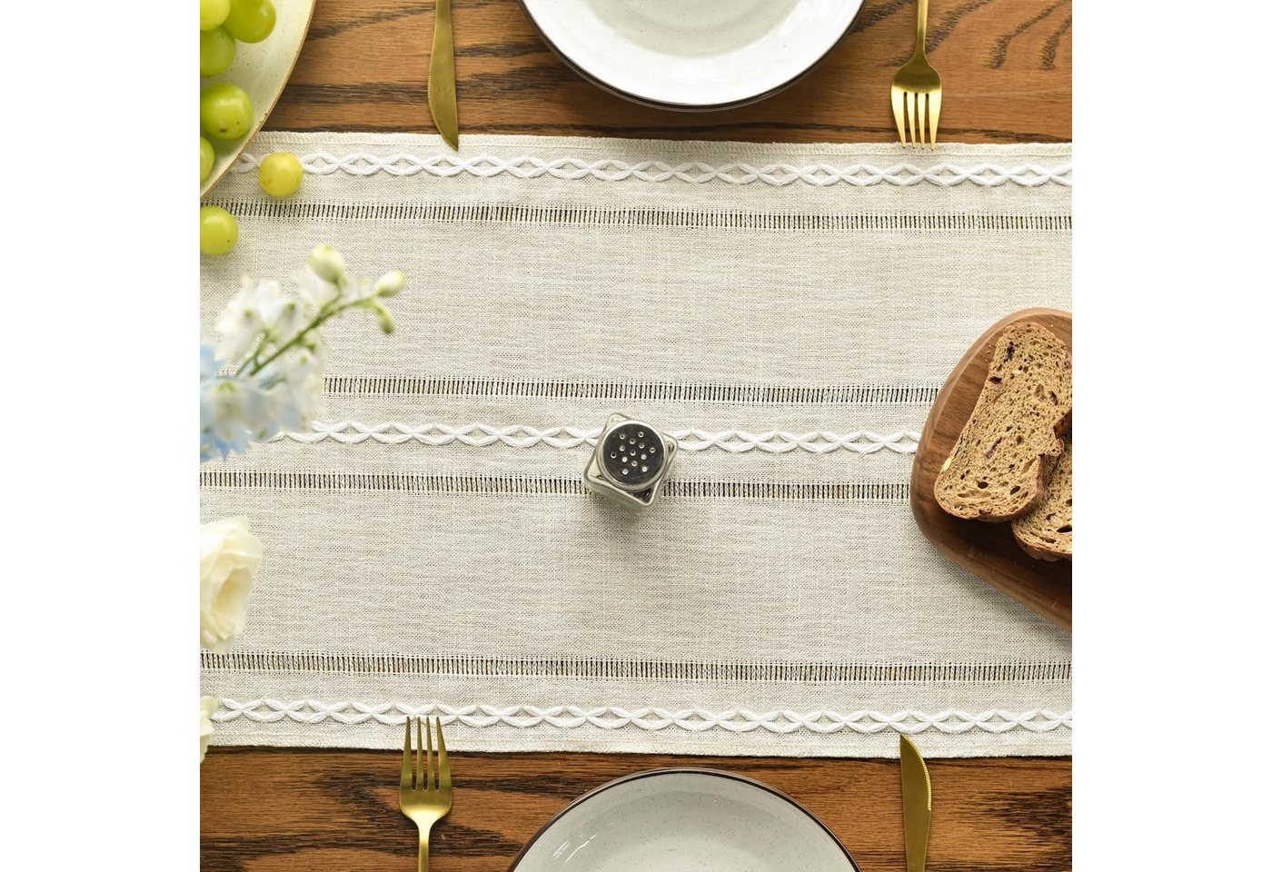 FOUORTUNATE-BEE Tischläufer Mode Boho Creme Landhausstil Quasten Tischläufer (Waschbar Tisch Dekoration, Party Geburtstag Valentinstag Hochzeit Dekor) – Bild 4 von 5