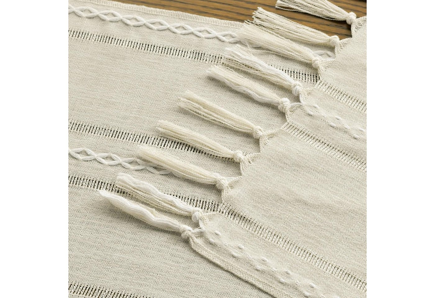 FOUORTUNATE-BEE Tischläufer Mode Boho Creme Landhausstil Quasten Tischläufer (Waschbar Tisch Dekoration, Party Geburtstag Valentinstag Hochzeit Dekor) – Bild 5 von 5