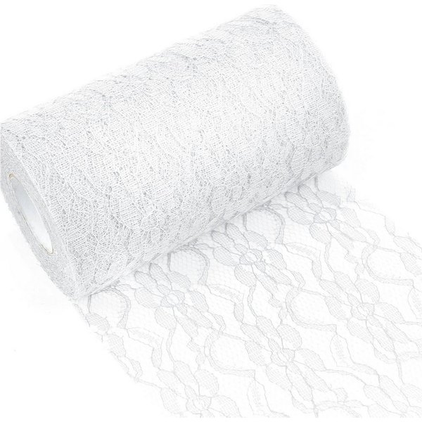 FOUORTUNATE-BEE Tischläufer Tischläufer Spitze Weiß 15cm x 25m Spitzenstoff Deko Tischläufer (für Hochzeit Vintage Rezeption Dekor, Sommer Outdoor Party Boho Ho