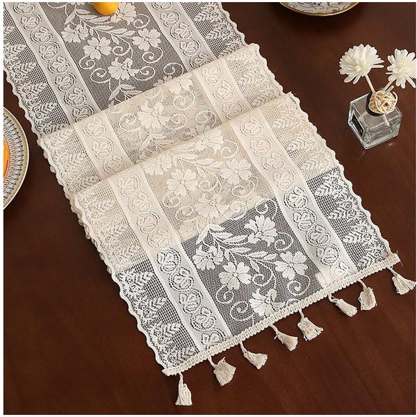 FOUORTUNATE-BEE Tischläufer Spitzen Tischläufer Bestickter Spitze Tischläufer mit Blumen Muster (Vintage Tischläufer Spitzentischdecken Rechteckige Tischdecke, 
